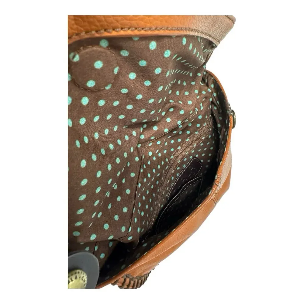 Chala Charming Crossbody Bag Zip Flap Top Metal Chain Rust Brown Turtle Keychain - Picture 9 of 11
